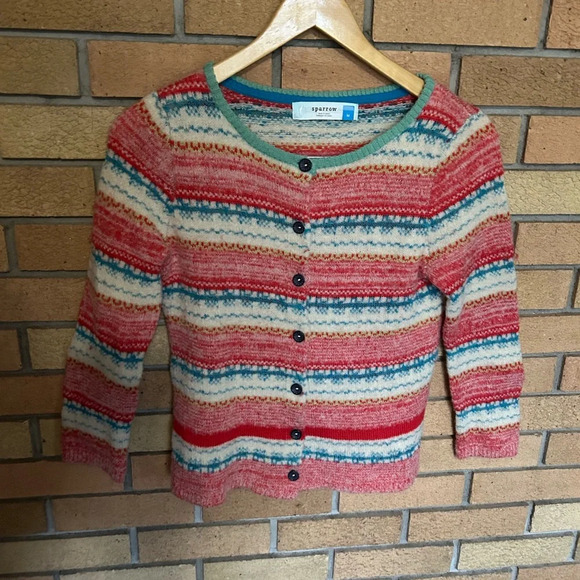 Anthropologie Sparrow Wool Blend Multicolor Fair Isle Cardigan Sweater Size M - Picture 1 of 6